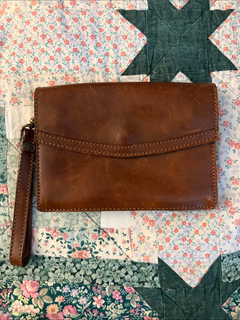 Brown Leather Wristlet Clutch Ferrat made in Spain belt bag heavy leather.